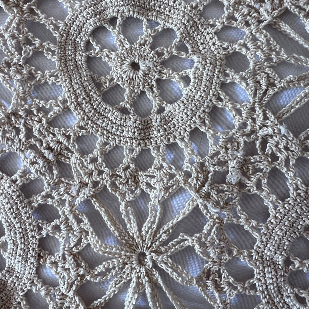 Vintage Handmade Ivory Crocheted Tablecloth Heirloom Farmhouse Cottagecore